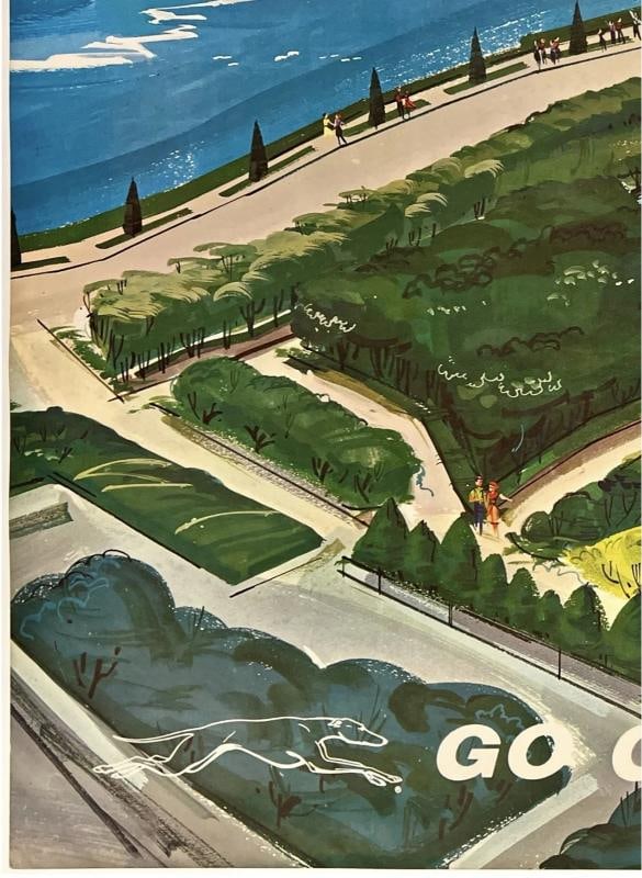 Original Vintage Poster NIAGARA FALLS - GO GREYHOUND Bus Canada Travel LINEN - 4