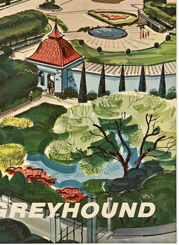 Original Vintage Poster NIAGARA FALLS - GO GREYHOUND Bus Canada Travel LINEN - 5