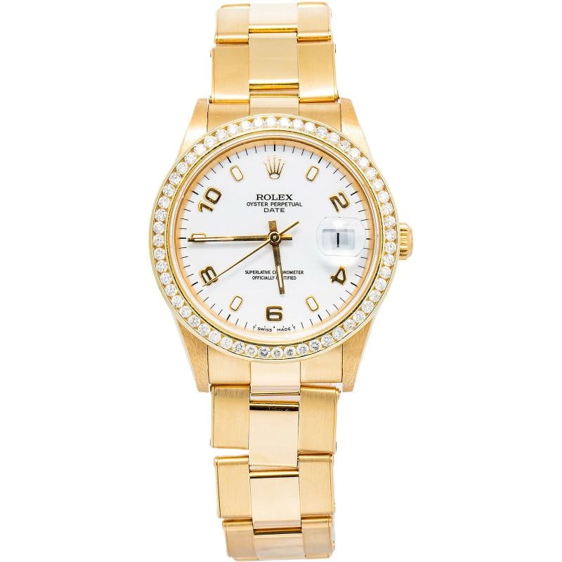 Rolex Oyster Perpetual Date 15238 Aftermarket Diamond 18k YG Auto Watch 34mm (1 of 6)