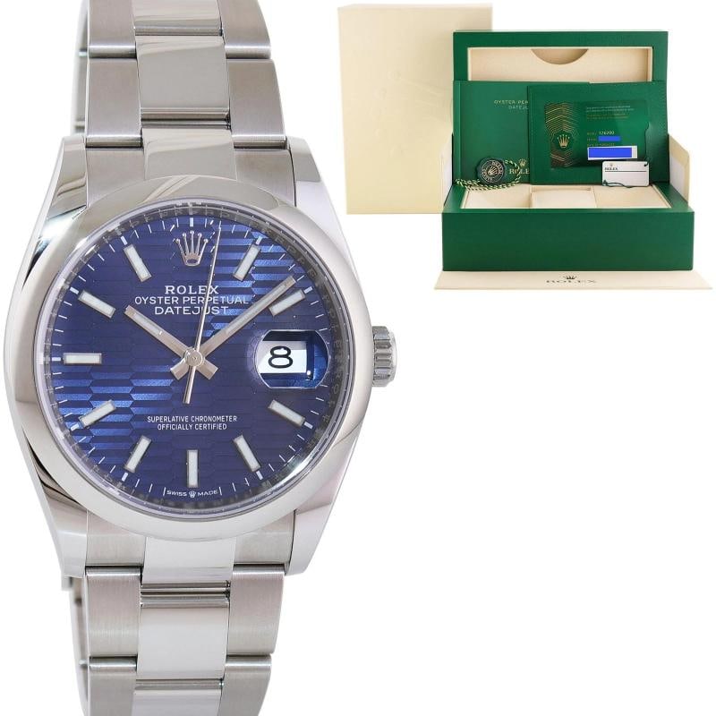 2024 NEW PAPERS Blue Motif Rolex DateJust 36mm 126200 Steel Oyster Band Watch: Condition: Pre-owned - Excellent,Brand: Rolex,Department: Men,Type: Wristwatch,Country of Origin: Switzerland 
