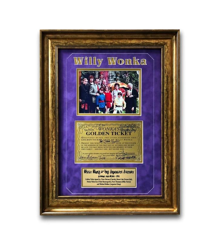 Willy Wonka All Kids x5 Signed Framed Golden Ticket JSA COA Autograph Movie Cast: Industry: Movies,Movie: Willy Wonka,Signed by: Wonka Kids,Autograph Authentication: James Spence (JSA),Object Type: Photograph,Original/Reproduction: Original,Modified Item: No,Country of Origin: Unit