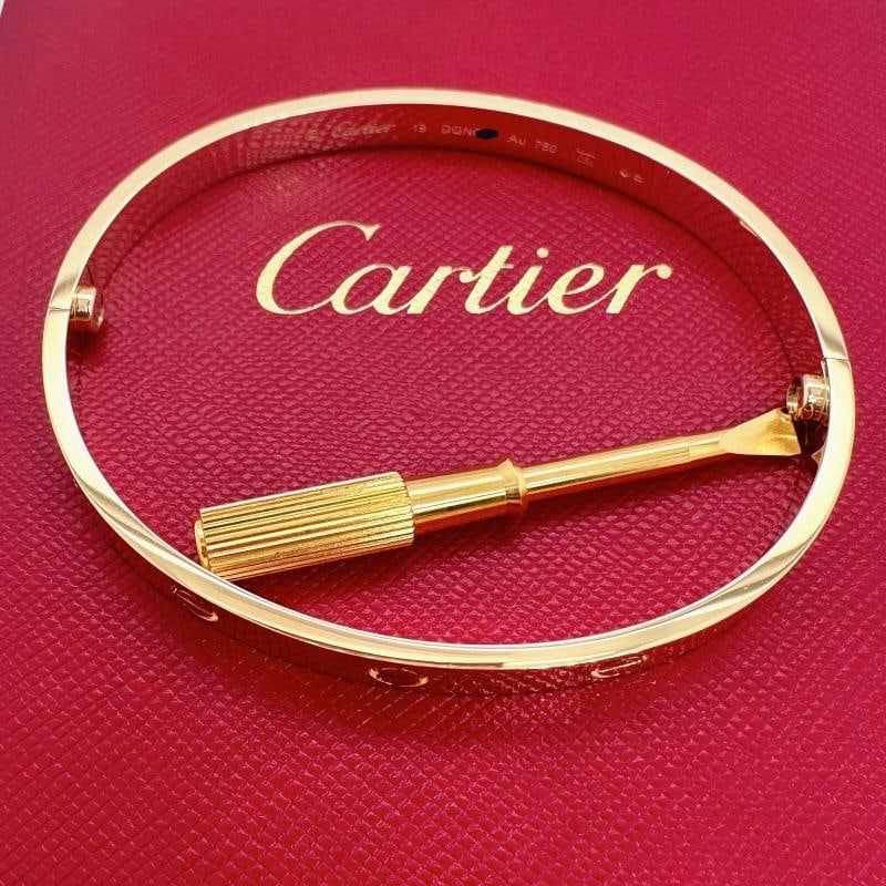 CARTIER LOVE Bracelet 18kt Yellow Gold Full Set Box COA SZ 19 - 11