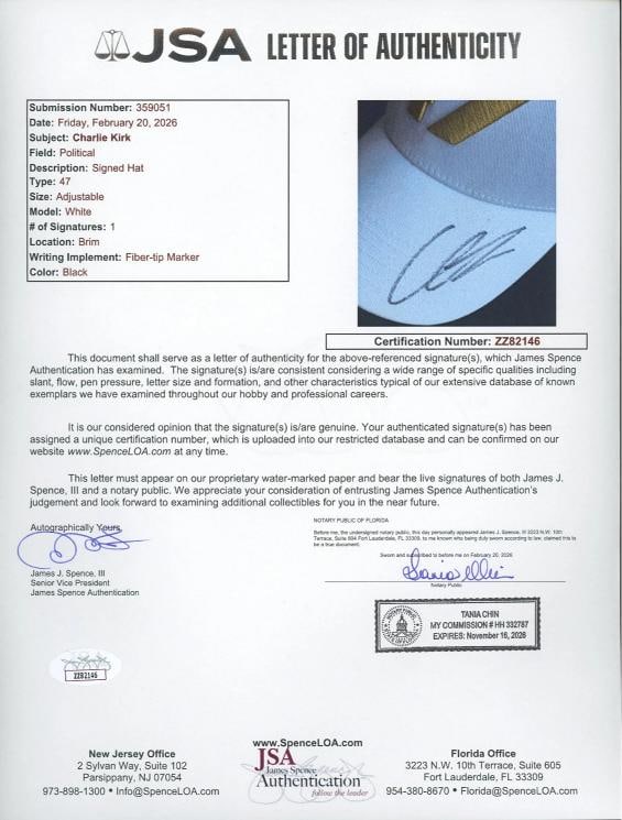 Charlie Kirk signed Trump MAGA 47 Hat JSA LOA Rare Turning Point Auto (1 of 8)