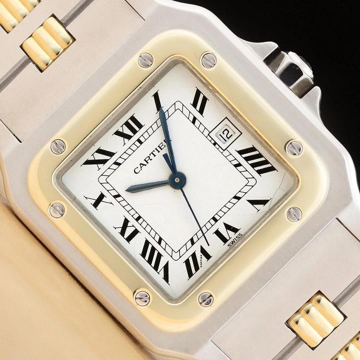 CARTIER SANTOS CARREE 2961 29MM WHITE ROMAN DIAL 18K YELLOW GOLD STEEL WATCH (1 of 12)