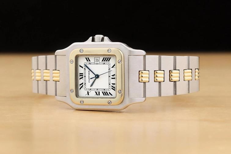 CARTIER SANTOS CARREE 2961 29MM WHITE ROMAN DIAL 18K YELLOW GOLD STEEL WATCH - 2
