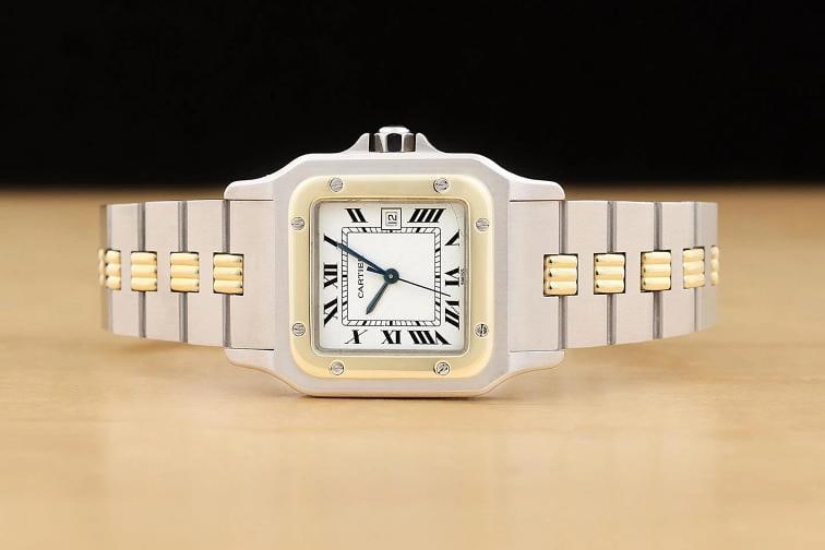 CARTIER SANTOS CARREE 2961 29MM WHITE ROMAN DIAL 18K YELLOW GOLD STEEL WATCH - 3