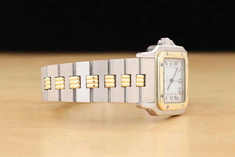 CARTIER SANTOS CARREE 2961 29MM WHITE ROMAN DIAL 18K YELLOW GOLD STEEL WATCH - 9