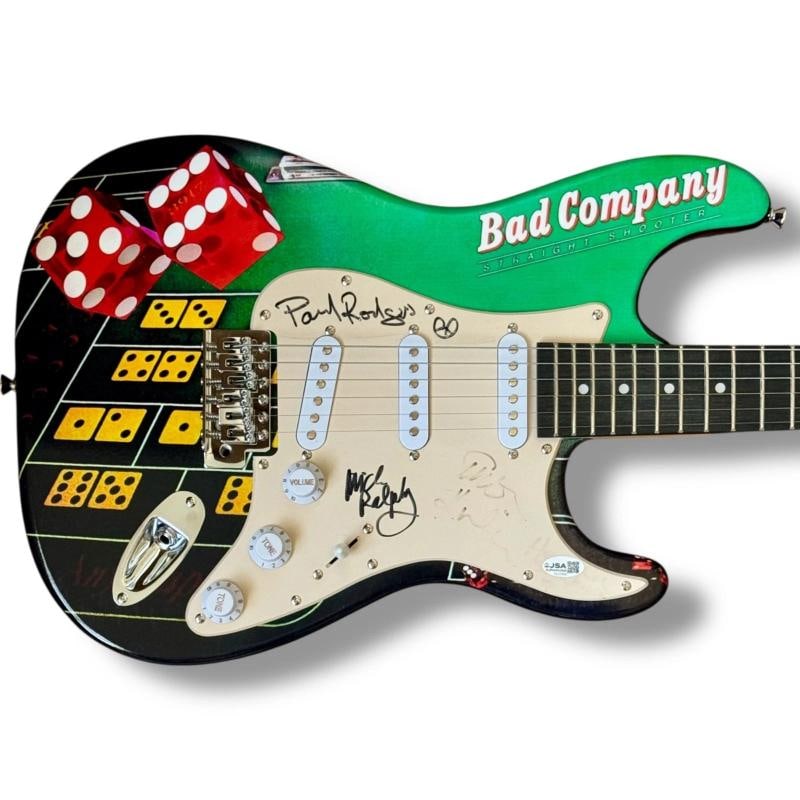Bad Company Signed Guitar Custom JSA COA Paul Rodgers Mick Ralphs Simon Kirke: Industry: Music,Signed: Yes,Autograph Authentication: James Spence (JSA),Object Type: Guitar & Guitar Pick,Original/Reproduction: Original,Country of Origin: United States