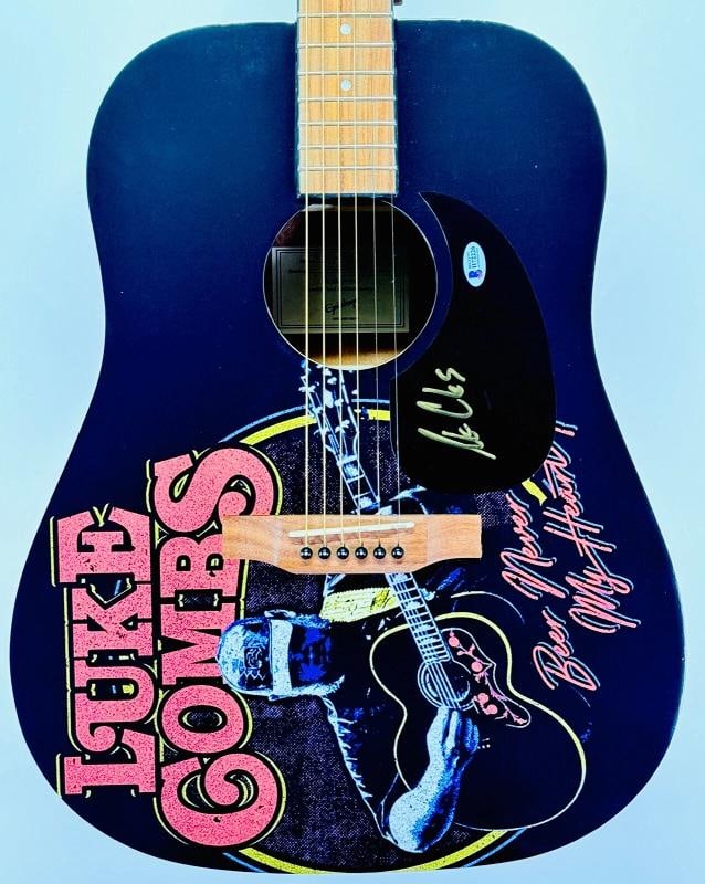 LUKE COMBS Signed Autograph Graphic Epiphone Acoustic Guitar BAS COA: Industry: Music,Signed: Yes,Autograph Authentication: Beckett,Original/Reproduction: Original,Country of Origin: United States