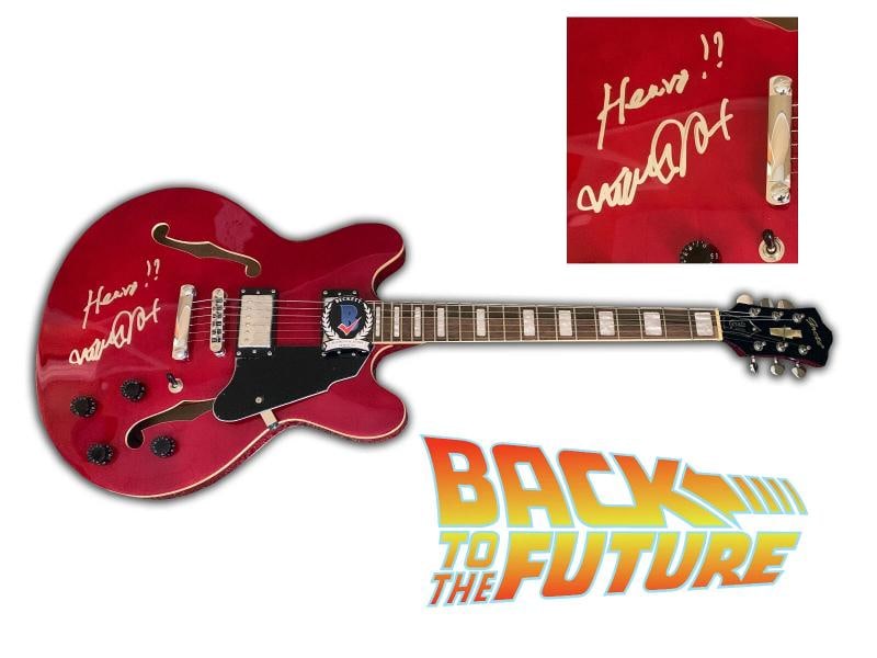 MICHAEL J FOX SIGNED AUTO FULL SIZE BACK TO THE FUTURE GUITAR BECKETT BAS 7: Original/Reproduction: Original,Signed by: MICHAEL J FOX,Autograph Authentication: Beckett,Industry: Movies,Country of Origin: United States