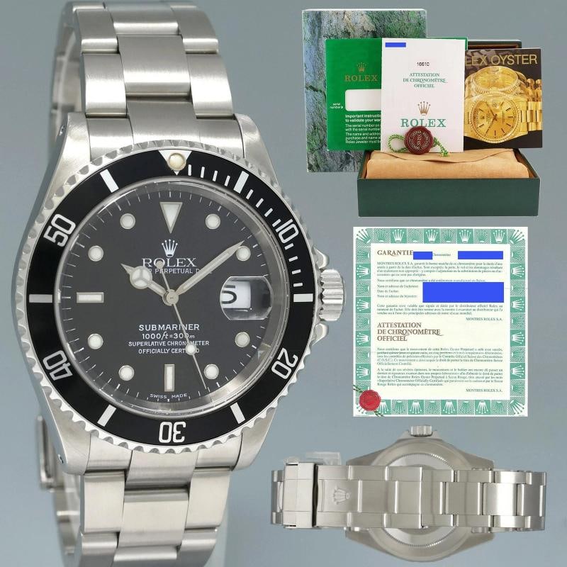 MINT 2001 PAPERS Rolex Submariner Date 16610 Steel Pre-Ceramic Black 40mm Watch Box/Papers: Condition: Pre-owned - Excellent,Brand: Rolex,Department: Men,Type: Wristwatch,Country of Origin: Switzerland 