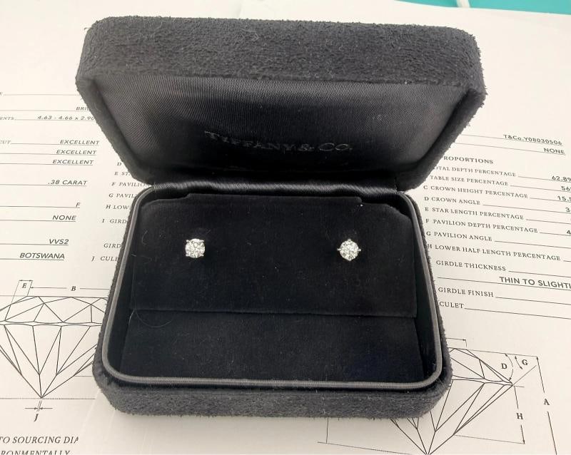 Tiffany & Co Platinum Round Diamond Stud Earrings 0.77 tcw F VVS2 Papers Box - 10