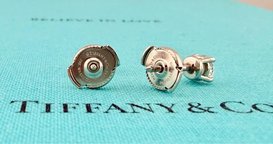 Tiffany & Co Platinum Round Diamond Stud Earrings 0.77 tcw F VVS2 Papers Box - 13