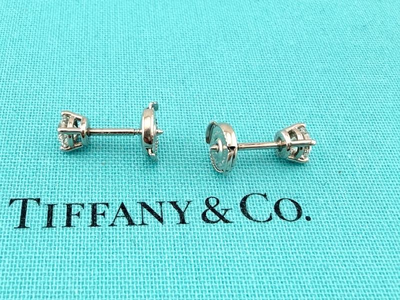 Tiffany & Co Platinum Round Diamond Stud Earrings 0.77 tcw F VVS2 Papers Box - 15