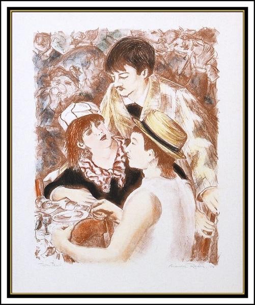 Alexandre Renoir Color Lithograph Les Trois Amis Hand Signed Original Drawing - 2