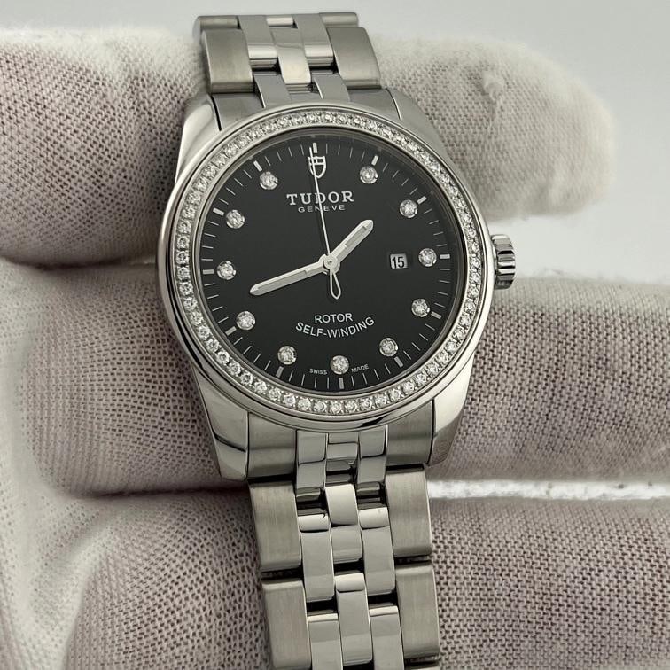 Tudor Glamour Date 53020 31mm Factory Diamond Dial Diamond Bezel Box Papers - 5