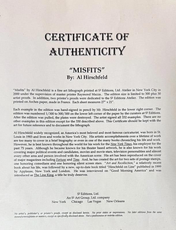 Al Hirschfeld Signed Misfits 21x27 Lithograph Framed-Monroe, Gable, Wallach /300 - 4