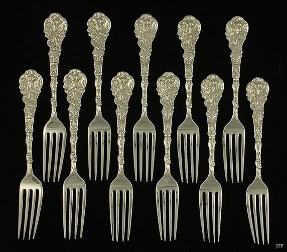 11 Antique Art Nouveau Sterling Silver Gorham Versailles 1888 Forks 6 3/4" (1 of 5)
