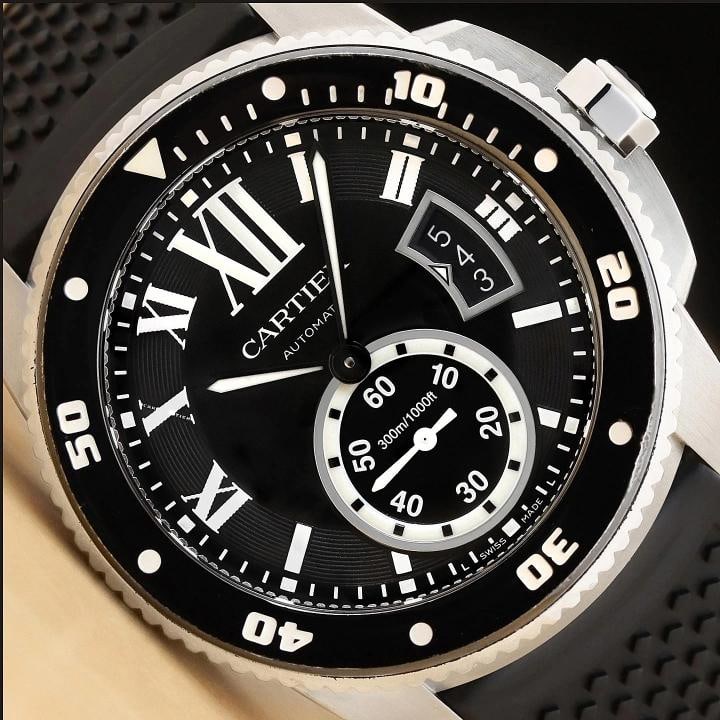 2017 CARD CARTIER CALIBRE DIVER MENS W7100056 42MM BLACK ROMAN STEEL WATCH (1 of 12)