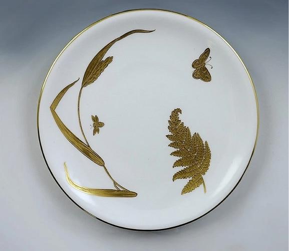 11 English Mintons 1878 Gilt Porcelain Butterfly and Fern Plates - 2