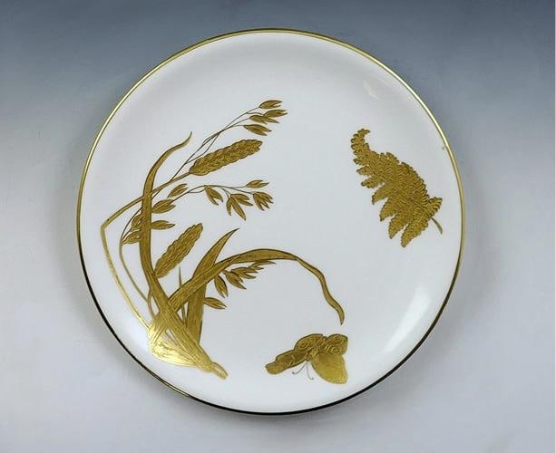 11 English Mintons 1878 Gilt Porcelain Butterfly and Fern Plates - 3
