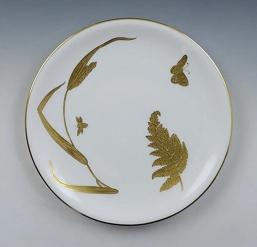 11 English Mintons 1878 Gilt Porcelain Butterfly and Fern Plates - 5