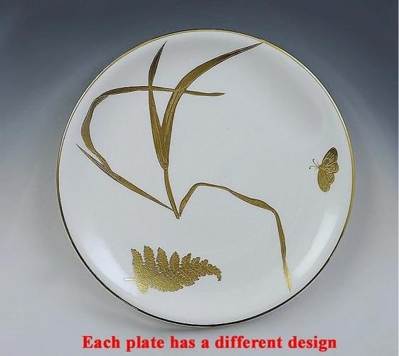 11 English Mintons 1878 Gilt Porcelain Butterfly and Fern Plates - 6