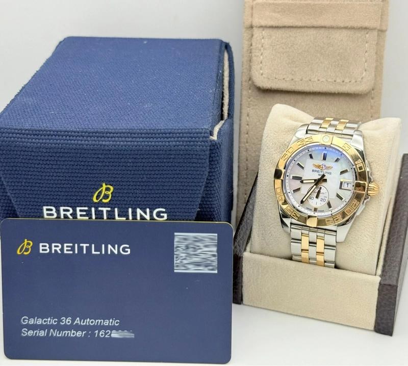 Breitling Galactic 36 C37330/A724 Mother of Pearl Dial 18k Rose Gold Steel Paper: Condition: Pre-owned - Good,Country of Origin: Switzerland,Bezel Color: Gold, Rose,Movement: Mechanical (AutomaticDial Pattern: Mother of Pearl,With Papers: Yes,Reference Number: C3733012/A724, C37330