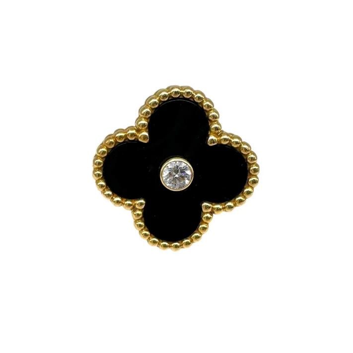 Van Cleef & Arpels Vintage Alhambra Black Onyx Diamond Ring 18k Gold COA Box - 12