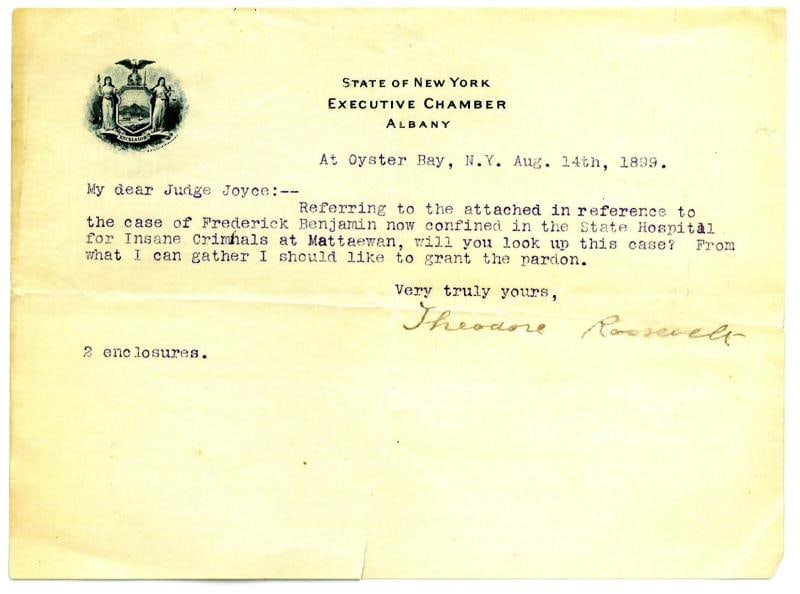 Theodore Roosevelt signed 1889 State Of New York Executive Chamber Letter- JSA (1 of 3)