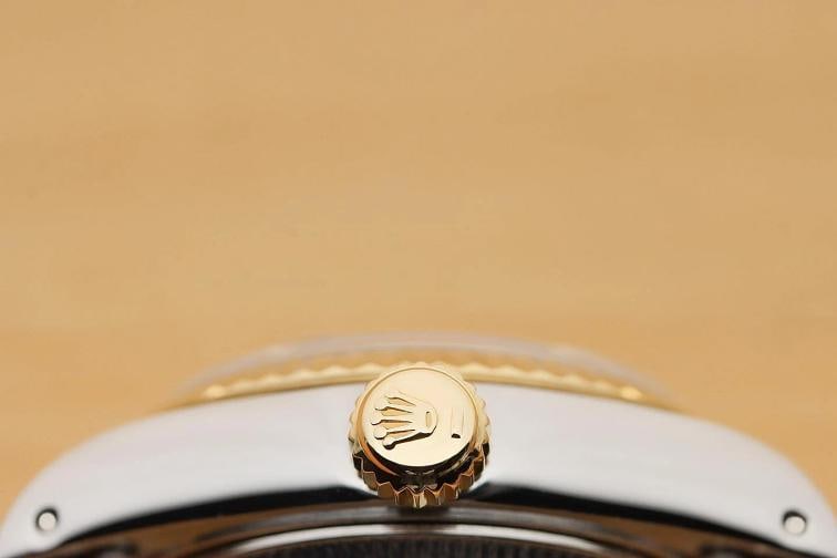 ROLEX LADIES DATEJUST 69173 WHITE MOTHER OF PEARL SAPPHIRE 18K GOLD STEEL WATCH - 9