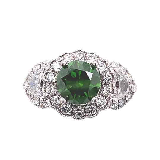 Fancy Dark Green Enhanced Round Diamond Engagement Ring 1.81 tcw 14kt WG COA (1 of 12)