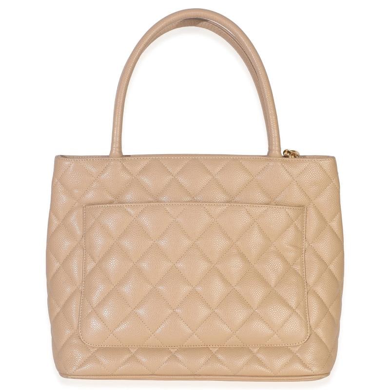 Chanel Beige Quilted Caviar Medallion Tote - 3