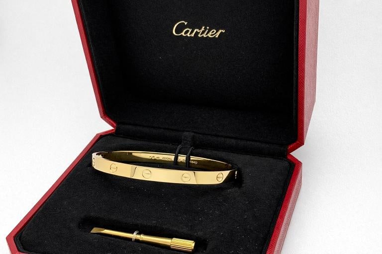 Cartier LOVE 18k Yellow Gold Bracelet Bangle Service Paper Box Size 20 - 3