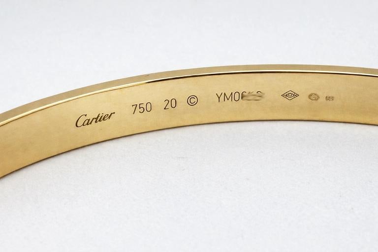 Cartier LOVE 18k Yellow Gold Bracelet Bangle Service Paper Box Size 20 - 8