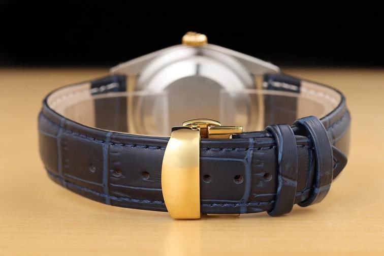 ROLEX MENS DATEJUST 16233 BLACK 18K GOLD STAINLESS STEEL BLUE LEATHER BAND WATCH - 6