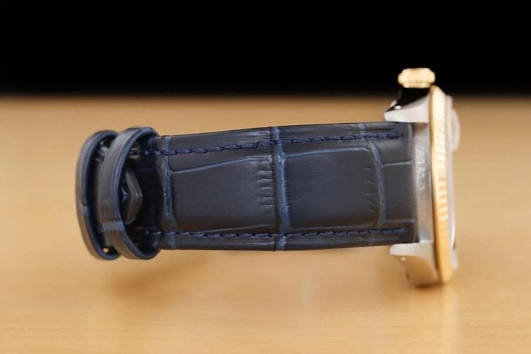 ROLEX MENS DATEJUST 16233 BLACK 18K GOLD STAINLESS STEEL BLUE LEATHER BAND WATCH - 8