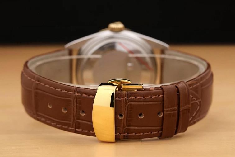 ROLEX DATEJUST 16013 18K GOLD STEEL RED VIGNETTE DIAMOND WATCH w/ LEATHER BAND - 6