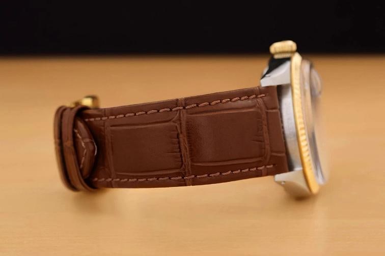 ROLEX DATEJUST 16013 18K GOLD STEEL RED VIGNETTE DIAMOND WATCH w/ LEATHER BAND - 8