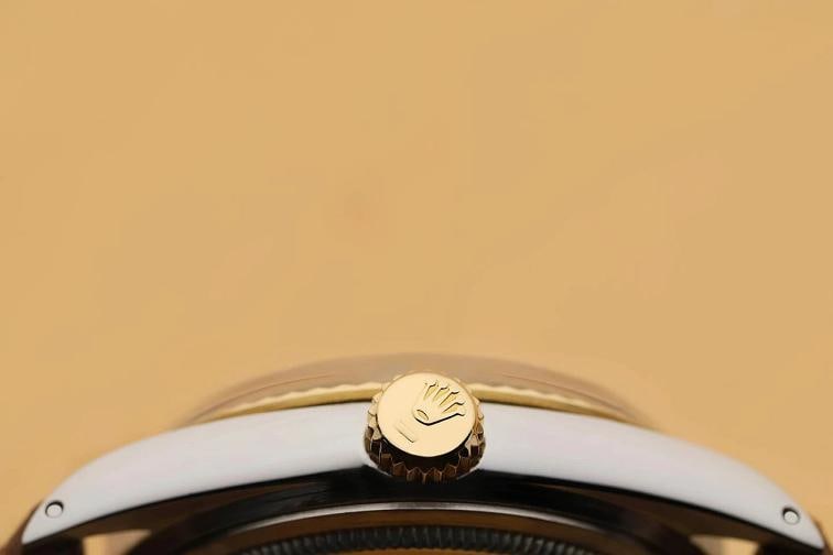 ROLEX DATEJUST 16013 18K GOLD STEEL RED VIGNETTE DIAMOND WATCH w/ LEATHER BAND - 9