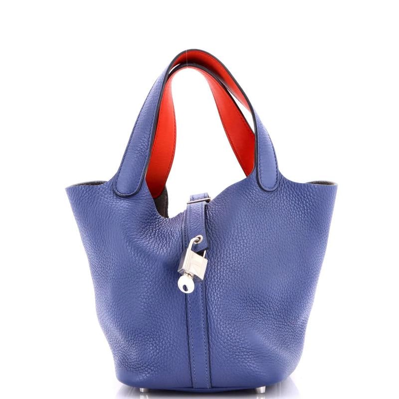 Hermes Eclat Picotin Lock Bag Clemence PM: Accessories: Keys, Lock Measurements: Handle Drop 5", Height 7", Width 7", Depth 6". Condition: Pre-owned - Good,Brand: Hermes,Exterior Material: Leather,Style: Totes,Exterior Color: Blue,Department: