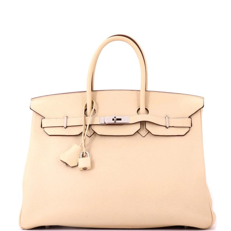 Hermes Birkin Handbag Light Clemence with Palladium Hardware 35: Accessories: Keys, Lock, Clochette, Dust Bag Measurements: Handle Drop None", Height 10", Width 13.5", Depth 7", Strap Drop None". Condition: Pre-owned - Good,Brand: Hermes,Exterior Material: