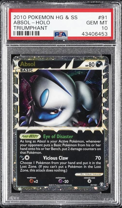 2010 POKEMON HEARTGOLD & SOULSILVER TRIUMPHANT #91 ABSOL-HOLO PSA 10 (1 of 2)