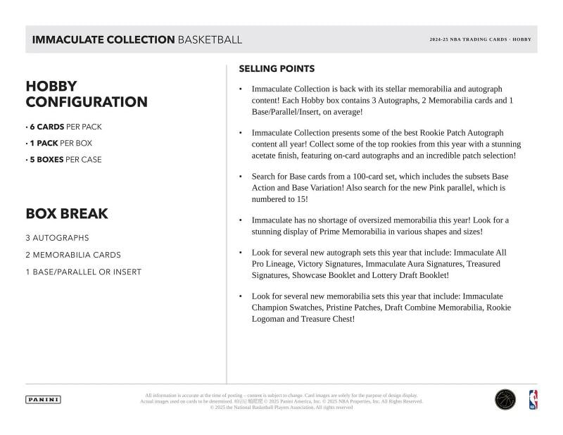 2024/25 PANINI IMMACULATE BASKETBALL HOBBY BOX - 8