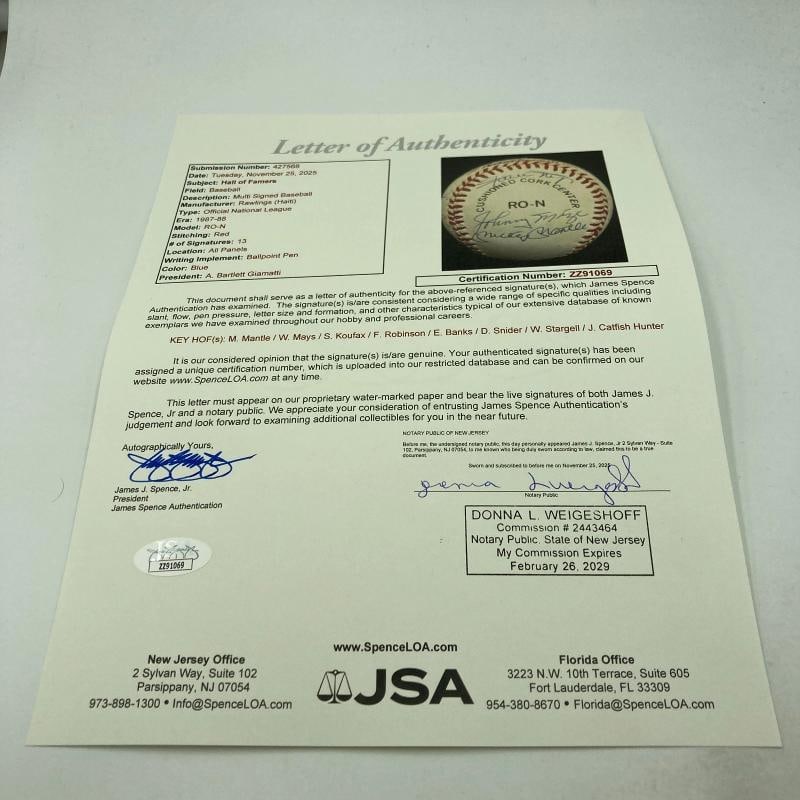 Mickey Mantle Willie Mays Sandy Koufax Hall Of Fame Multi Signed Baseball JSA - 4
