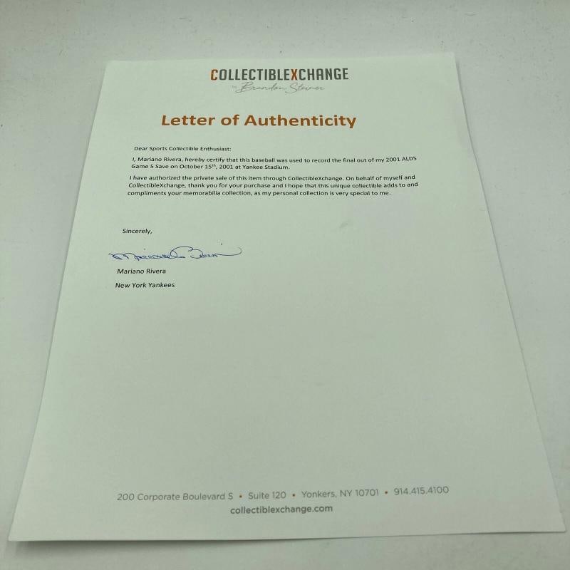 Mariano Rivera 2001 Playoffs Final Out Save Signed Game Used Baseball JSA COA - 4