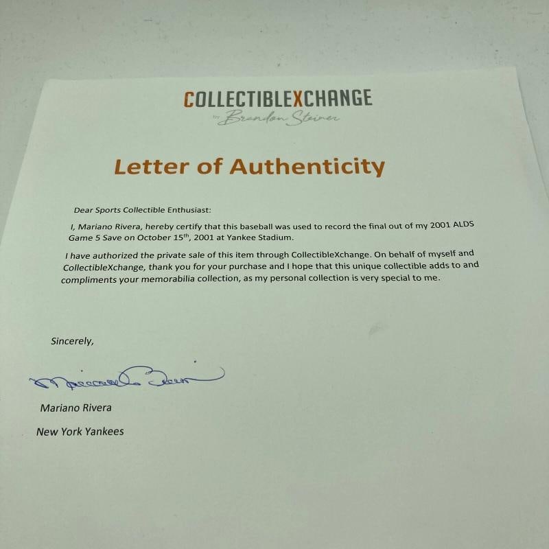 Mariano Rivera 2001 Playoffs Final Out Save Signed Game Used Baseball JSA COA - 5