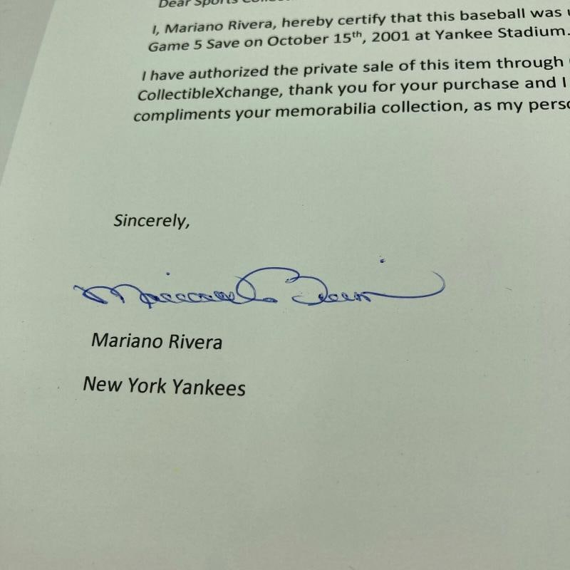 Mariano Rivera 2001 Playoffs Final Out Save Signed Game Used Baseball JSA COA - 6