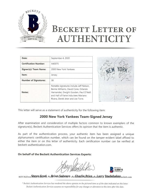 2000 Yankees Team Signed Game Used Jersey Derek Jeter Mariano Rivera Beckett COA - 4
