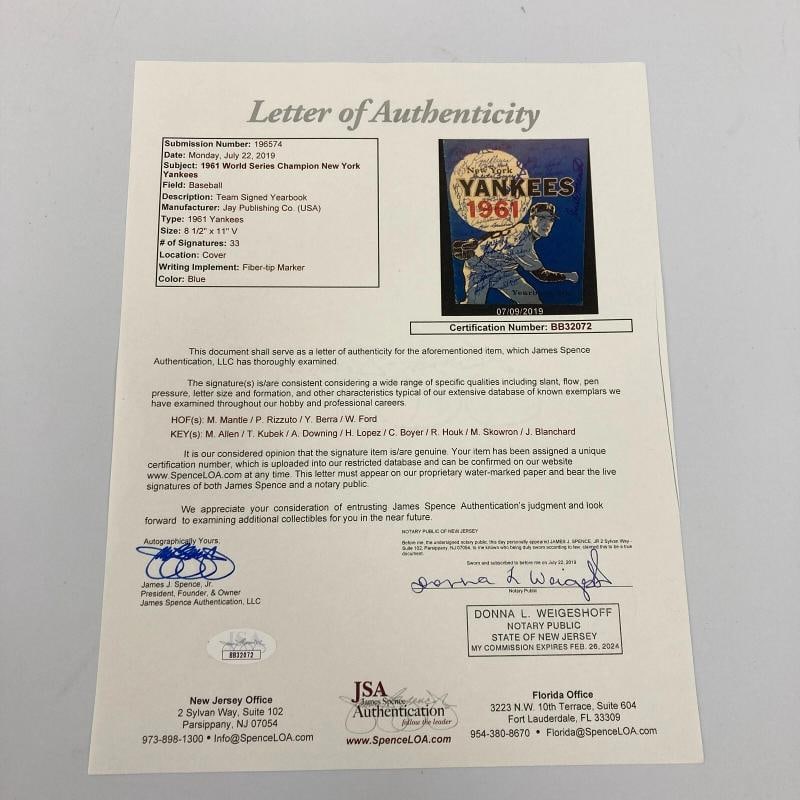 1961 World Champion New York Yankees Team Signed Yearbook w/ Mickey Mantle JSA - 3